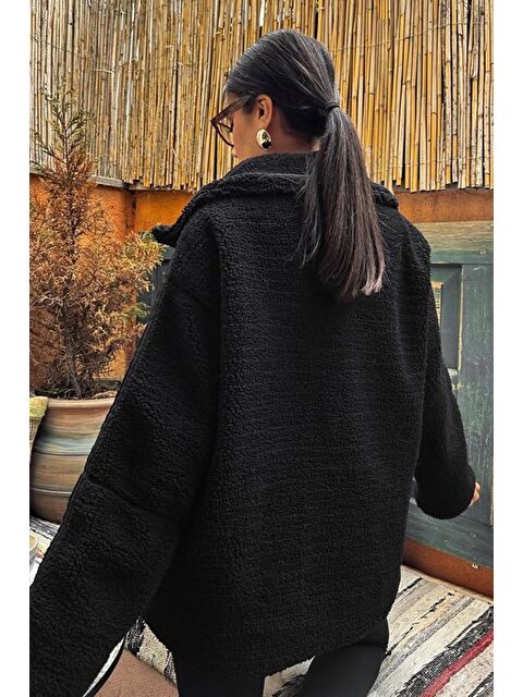 Madmext Siyah Dik Yakalı Cepli Pelüş Mont Mg1966 - S000117335-19351