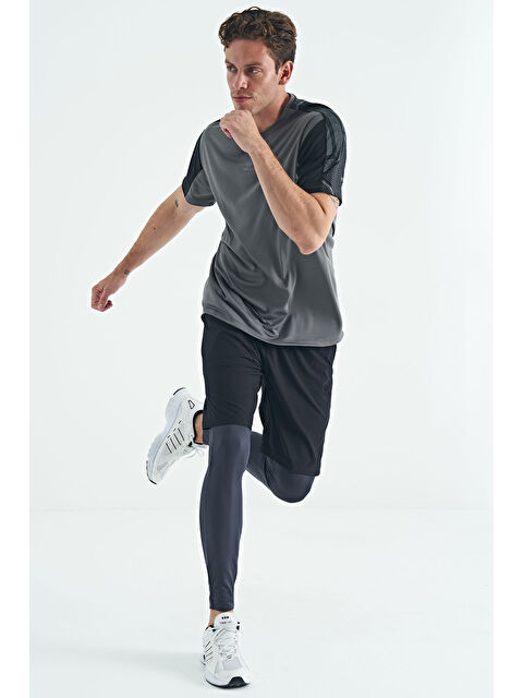 Tommylife Antrasit Arka Bilek Baskı Detaylı Yüksek Bel Slim Fit Aktif Spor Erkek Tayt - 84988 - S000332366-29666