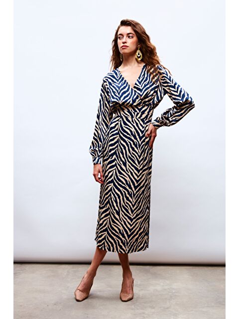 SATEEN Zebra Desenli Saten Etek - Lacivert - S000324027-21164