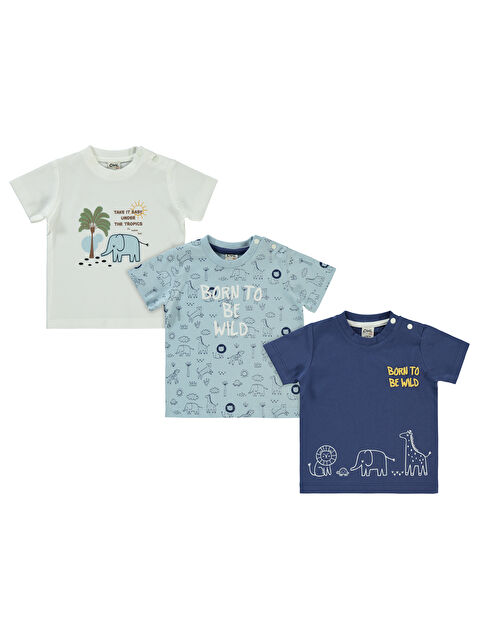 Civil Baby Erkek Bebek 3'lü Tişört Set 6-18 Ay Lacivert - S000382632-21164