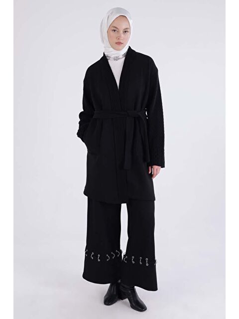 ALLDAY Siyah Triko Garnili Kuşaklı Rahat Hırka - S000105934-19351