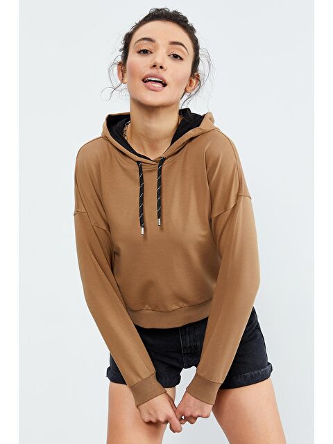 Tommylife Toprak Uzun Kol Rahat Form Kapüşonlu Kadın Sweatshirt - 97115 - S000084494-19413
