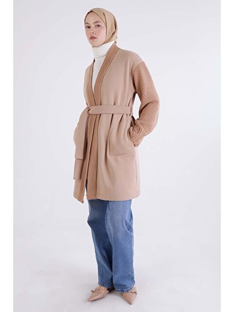 ALLDAY Bej Triko Garnili Kuşaklı Rahat Hırka - S000105934-19928