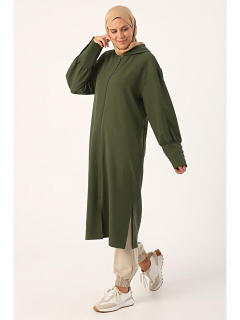 ALLDAY Koyu Yeşil Kapüşonlu Fermuarlı Rahat Kalıp Hırka - S000020040-19416