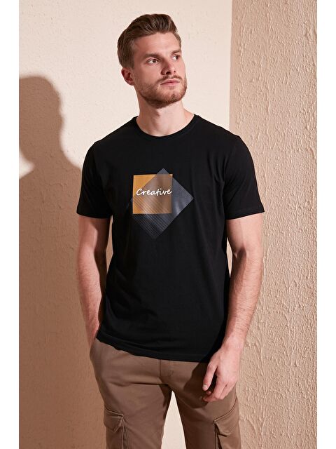 Buratti Baskılı Bisiklet Yaka %100 Pamuk Slim FitTişört 646R3940 - S000011521-19351