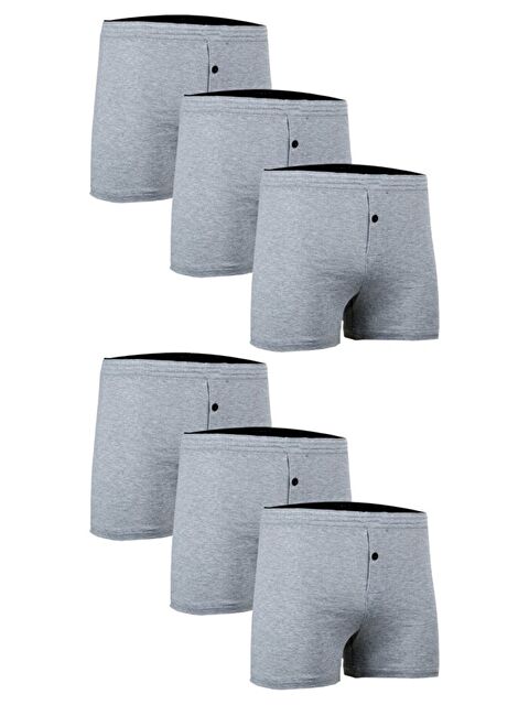Tutku 6'lı Erkek Gri Pamuklu Havlu Bel Penye Rahat Kesim Düğmeli Büyük Beden Boxer - S000359167-20600