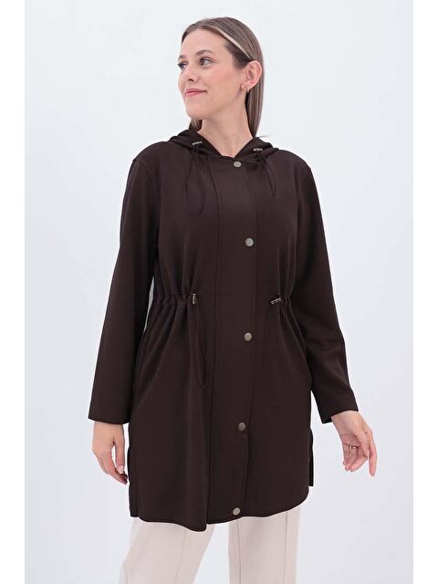 ALLDAY Kahve Kapüşonlu Belden Kanallı Hırka - S000303577-19413