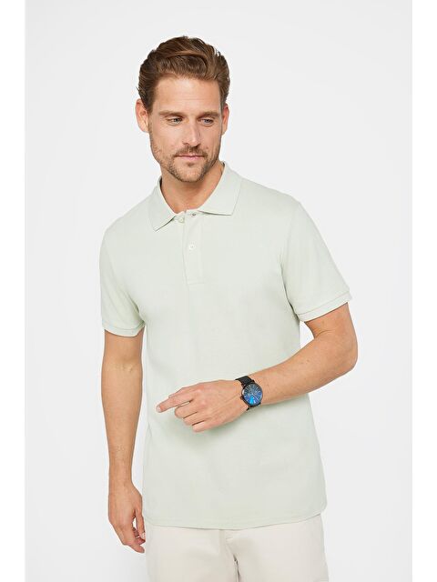 TUDORS Erkek Slim Fit Dar Kesim %100 Pamuk Düz Pike Gri Polo Yaka Tişört