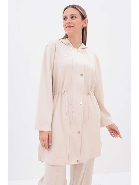 ALLDAY Açık Bej Kapüşonlu Belden Kanallı Hırka - S000303577-19927