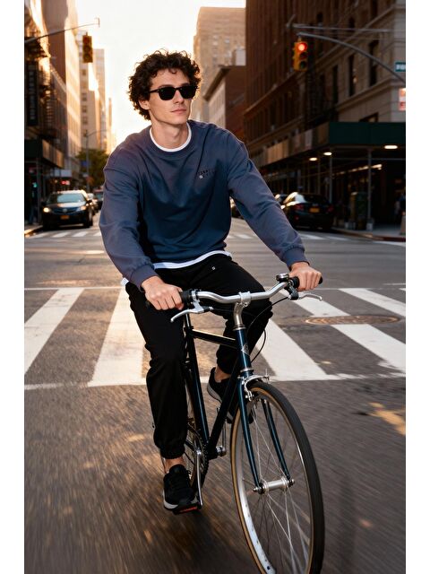 Tommylife Petrol - Siyah Casual O Yaka Lastik Paça Erkek Oversize Eşofman Takımı - 85120 - S000080588-37436