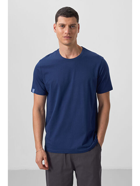 Tommylife İndigo Erkek Basic Kısa Kol Standart Kalıp Bisiklet Yaka Tişört - 87911 - S000027112-23093