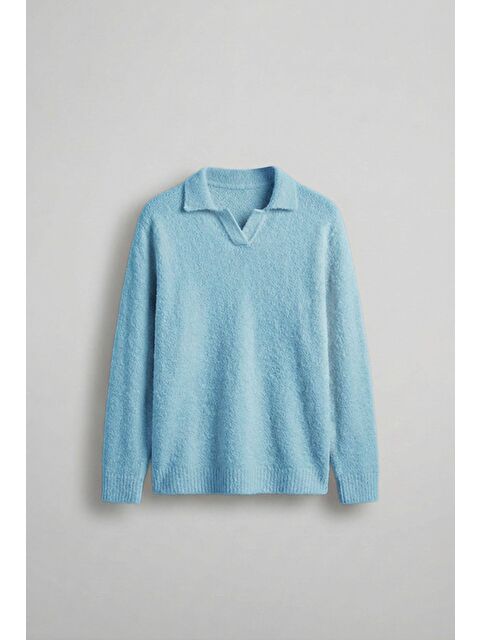 Abluka Online Erkek Polo Yaka Yumuşak Dokulu Oversize Kazak Bebek Mavi - S000314966-3642