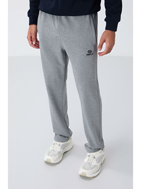 Tommylife Gri Melanj Fermuar Cepli Dar Kalıp Klasik Paça Erkek Eşofman Alt - 84669 - S000032314-20600