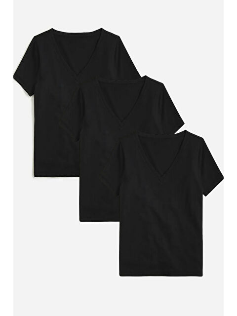 Süperlife Kadın 3'lü V Yaka Regular Tshirt SPR24TSK45-3 - S000199635-19351