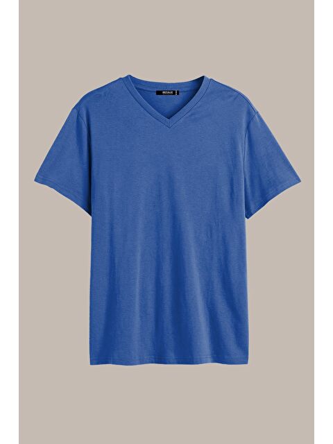 Mmetalic Erkek Pamuklu Kısa Kollu V Yaka %100 Pamuk Tişört