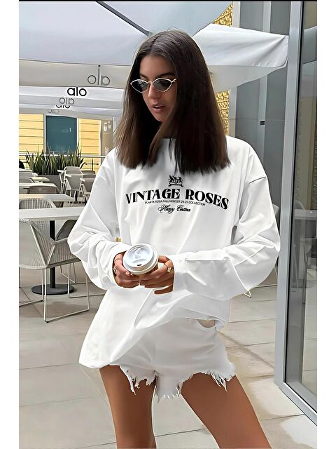 Madmext Beyaz %100 Pamuklu Baskılı Uzun Kollu Tişört Mg2451 - S000388801-20063