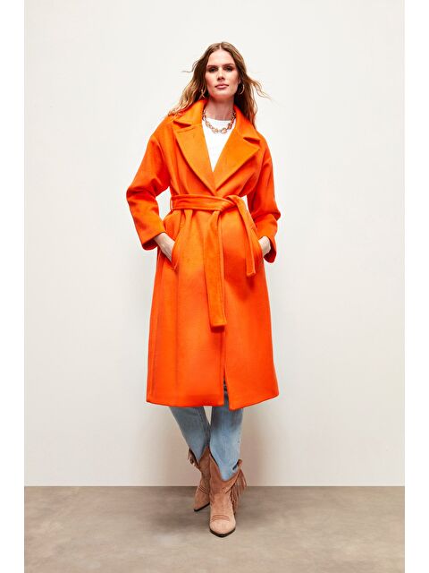 SATEEN Kuşaklı Salaş Kaban - Oranj - S000324127-20013