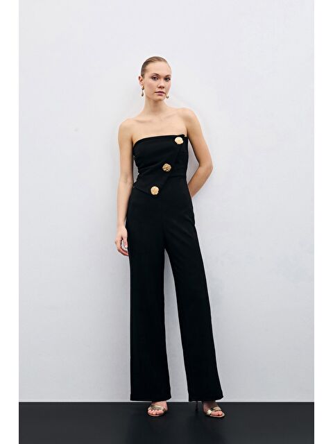 SATEEN Aksesuarlı Straplez Tulum - Siyah - S000324367-19351