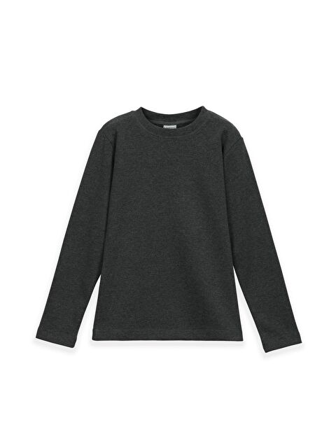 Lovetti Antrasit Unısex Sıfır Yaka Uzun Kol Tişört - S000053941-29666
