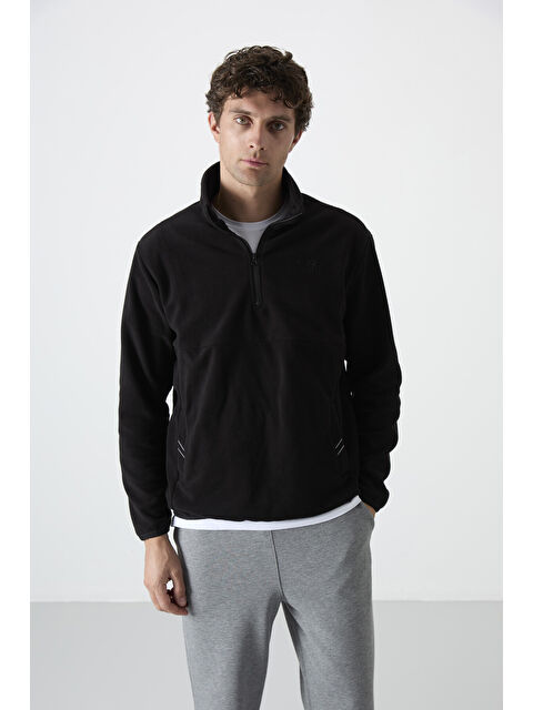 Tommylife Siyah Yarım Fermuarlı Sweatshirt Slim Fit Dik Yaka Erkek Polar - 87891 - S000084526-19351