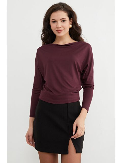 Fullamoda Basic Kayık Yaka Yarasa Kol Bluz
