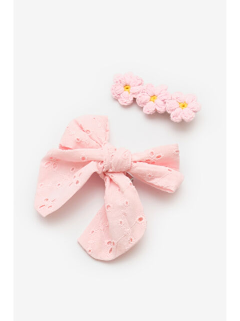 Le Mabelle Pembe Fisto Fiyonk Örgü Çiçek 2'li Klips Toka - S000371881-20024