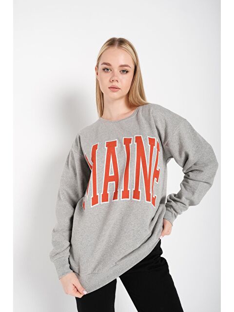 Trendseninle Kadın GRİ Maine Yazılı Sweatshirt - S000107323-20600