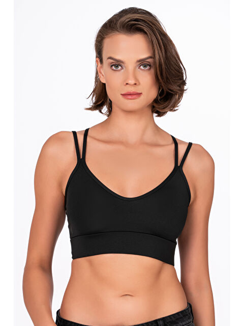Kompedan Sırt Deyatlı Kaplı Spor Sütyeni Siyah - S000164459-19351