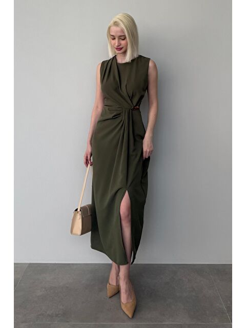 Madmext Haki Bronşlu Midi Boy Kadın Elbise Mg2418 - S000368400-18547