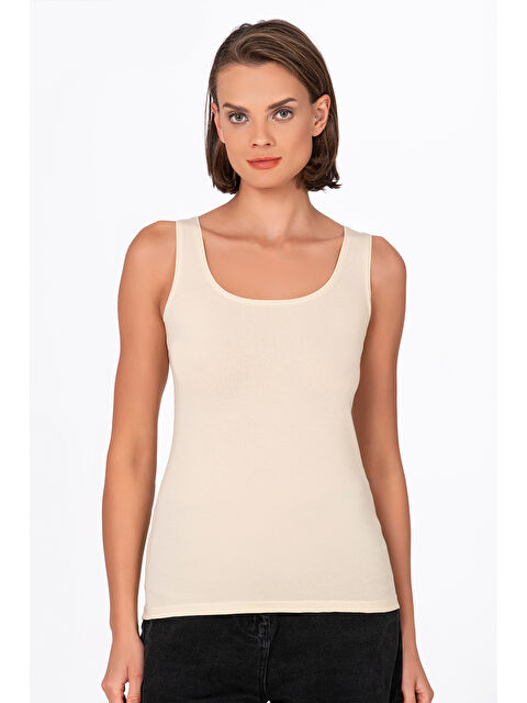 Kompedan Kadın Pamuklu Elastanlı Süprem Esnek Kalın Askılı Atlet Ten | K23320 - S000175803-26407