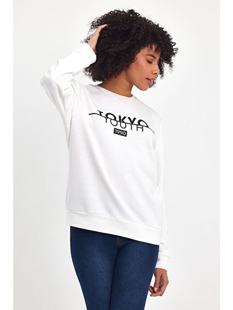 Süperlife Kadın Bisiklet Yaka Rahat Kalıp 3 iplik Kalın Tokyo Baskılı Sweatshirt SPR24SWk30 - S000114514-19965