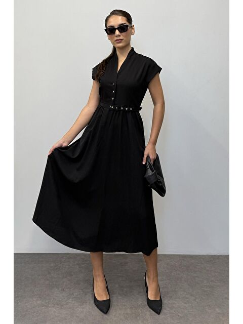 Madmext Siyah Kısa Kollu Midi Boy Kadın Elbise Mg2497 - S000402028-19351