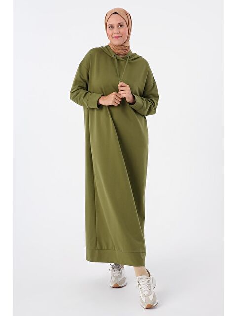 ALLDAY Haki-Kapüşonlu Elastanlı Örme Elbise - S000081083-18547