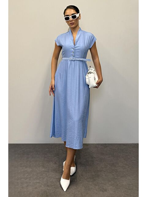 Madmext Bebe Mavisi Kısa Kollu Midi Boy Kadın Elbise Mg2497 - S000402028-3642