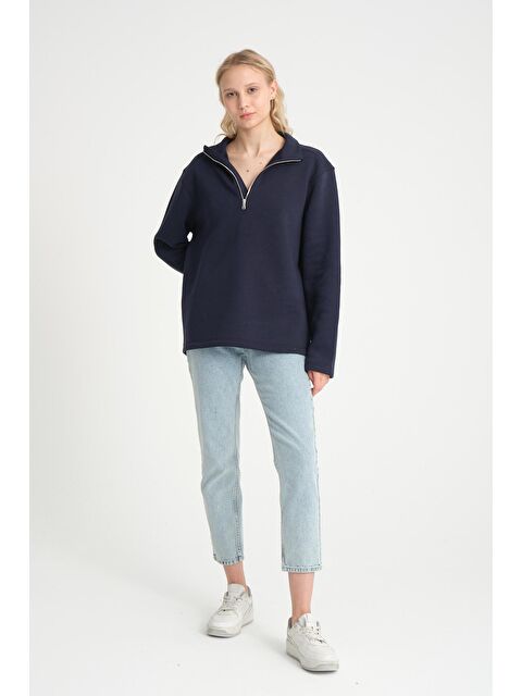 Süperlife Kadın Rahat Kalıp İçi Polarlı 3 iplik Yarım Fermuarlı SweatShırt spr24swK21 - S000114511-21164