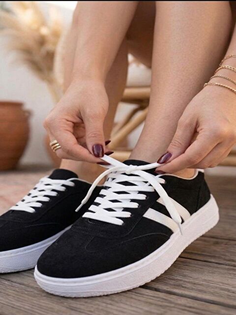 marinarosse Kadın Mona Siyah Süet Bağcıklı Ortopedik  Hafif Taban Günlük Sneaker - S000509038-19351