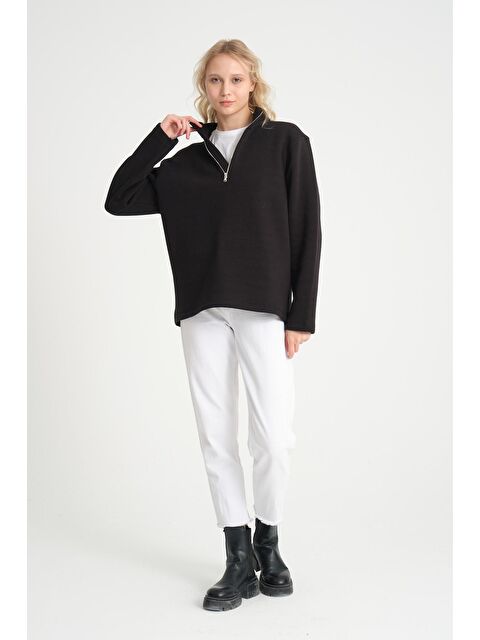 Süperlife Kadın Rahat Kalıp İçi Polarlı 3 iplik Yarım Fermuarlı SweatShırt spr24swK21 - S000114511-19351