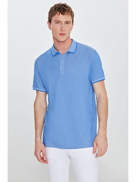 AC&Co / Altınyıldız Classics Erkek Saks-Beyaz Slim Fit Dar Kesim Kıvrılmaz Polo Yaka Kısa Kollu Tişört