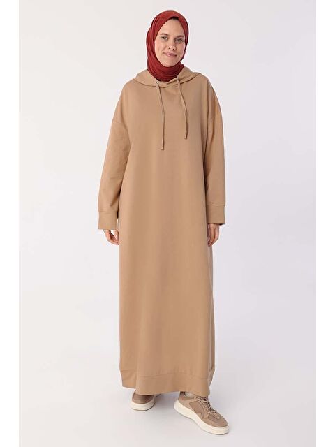 ALLDAY Bej Büyük Beden Kapüşonlu Basic Örme Elbise - S000110536-19928