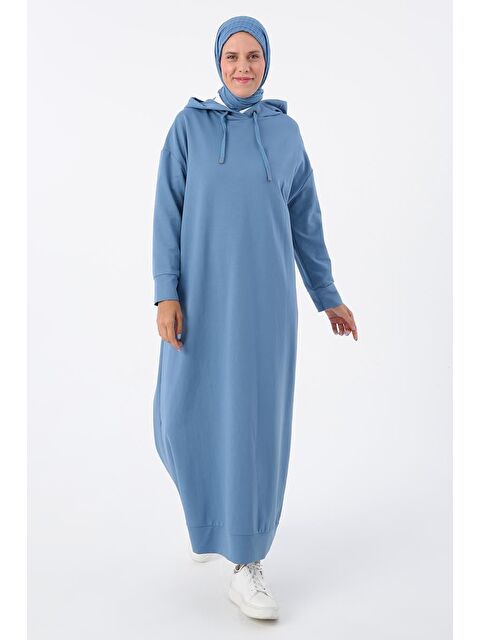 ALLDAY Mavi-Kapüşonlu Elastanlı Örme Elbise - S000081083-17234