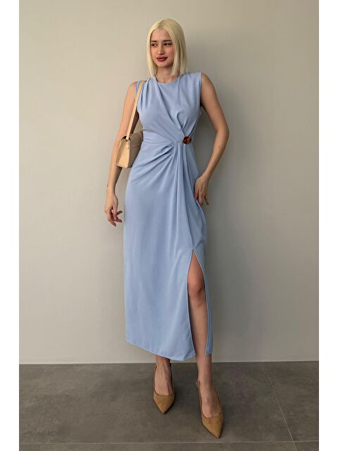 Madmext Mavi Bronşlu Midi Boy Kadın Elbise Mg2418 - S000368400-17234