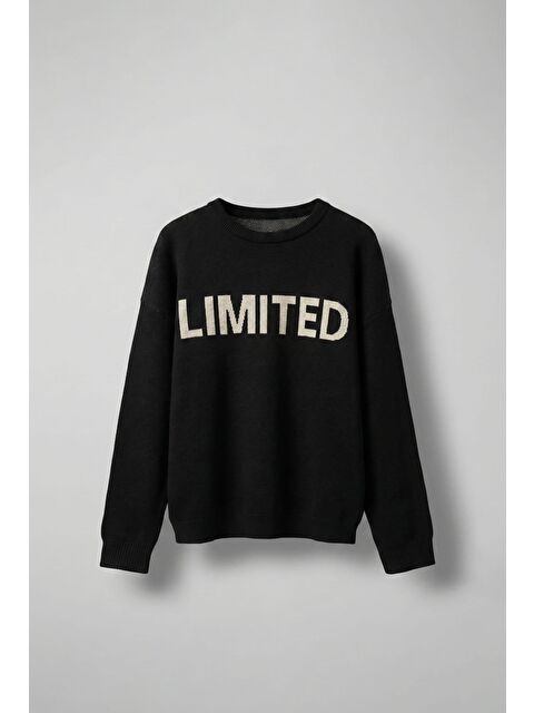 Abluka Online Erkek Oversize Limıted Yazılı Triko Kazak Siyah - S000487354-19351