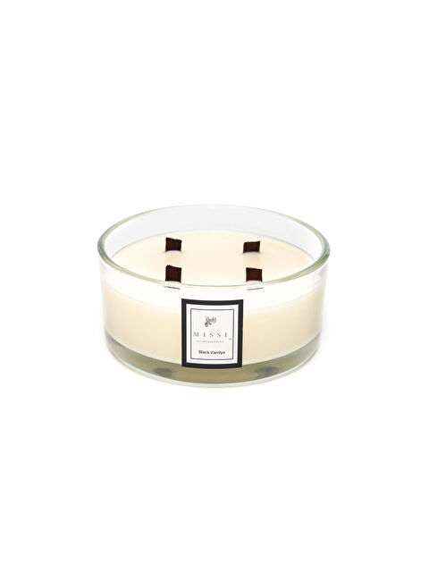 Missi Large Yuvarlak Cam Ahşap Fitilli Black Vanilya Vegan Mum(çap:16 cm) - S000080115-19965