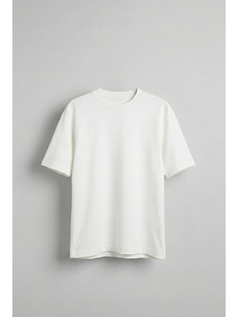 Abluka Online Erkek Oversize Premium Kumaş Gramajlı Basic T-Shirt Beyaz - S000295283-20063