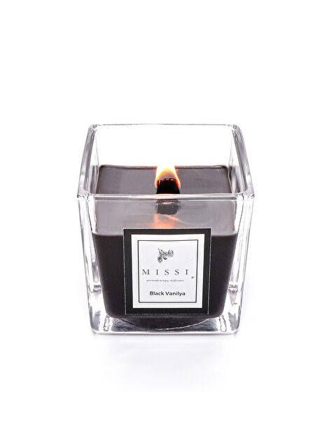 Missi Kare Cam Ahşap Fitilli Siyah Black Vanilya Vegan Mum (8X8 cm) - S000080005-19351