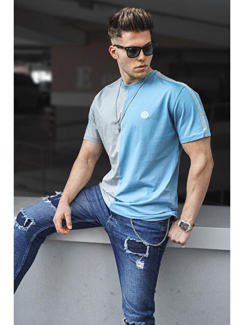 Madmext Erkek Baskılı Mavi %100 Pamuk Tişört 5398 - S000015918-17234