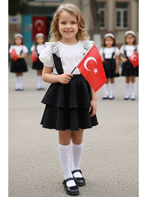 Parla Kids Kız Çocuk Helen Siyah Askılı Jile Dantellli Kısa Kollu Bluz Abiye Takım 23 Nisan Gösteri Kıyafeti - S000464869-6381