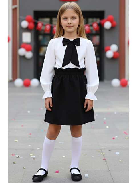 Parla Kids Kız Çocuk Parla Uzun Kollu Siyah Etek Ekru Bluz Fular Takım 23 Nisan Gösteri Kıyafeti - S000473306-19351