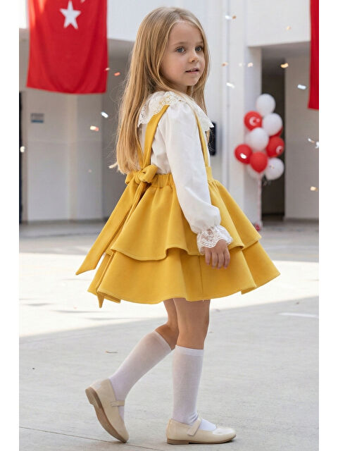 Parla Kids Kız Çocuk Helen Sarı Askıl Jile Elbise Dantelli Uzun Kollu Bluz Takım 23 Nisan Gösteri Kıyafeti - S000466131-20072
