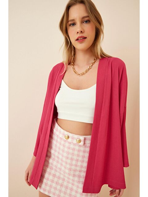 Hazelin Kadın Pembe Önü Açık Katlı Yaka Dokulu Mevsimlik Ceket HZL22S-BD158621 - S000045012-20024